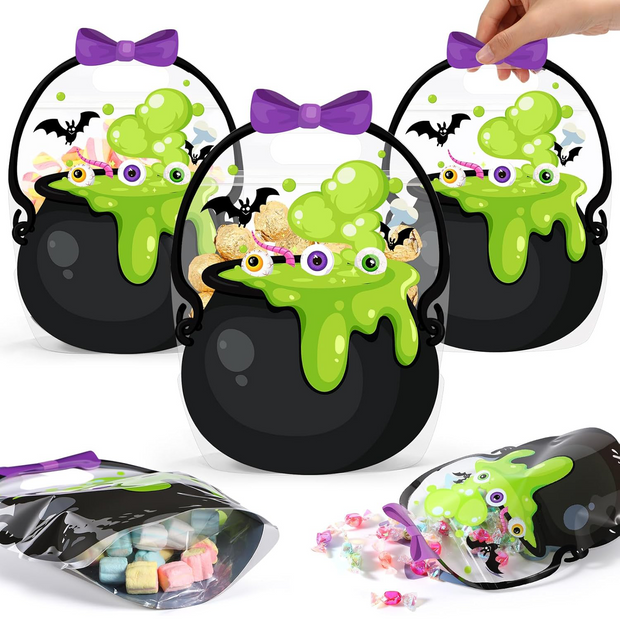 Halloween Gift Bags – Reusable Cauldron Zip Bags with Handles for Party Treats