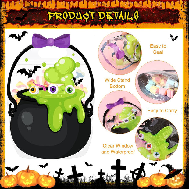 Halloween Gift Bags – Reusable Cauldron Zip Bags with Handles for Party Treats