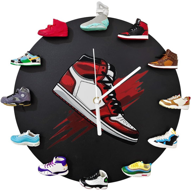 3D Sneaker Wall Clock – Decorative Basketball Shoe Clock Gift for Boys & Girls (White)
